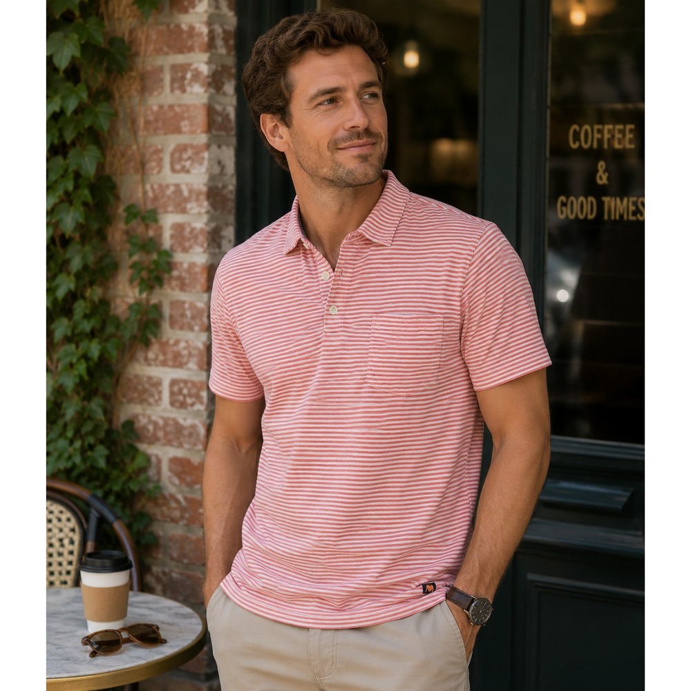 The Normal Brand Polo Shirt Mens Medium Orange Stripe Short Sleeve Preppy Cotton